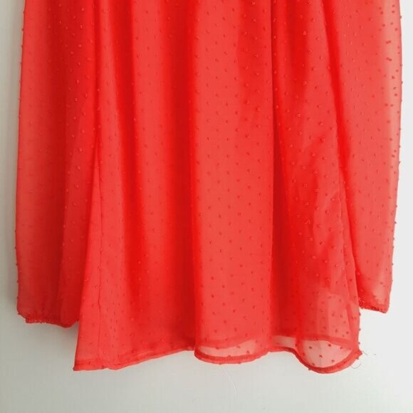 NUNA LIE Swiss Dot & Lace Semi-Sheer Lightweight Blouse Top Coal Red Sz S - Picture 4 of 12